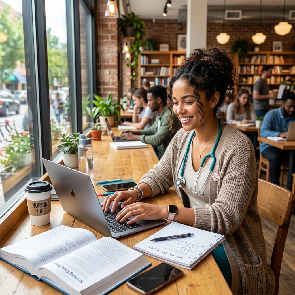 Nursing student studying